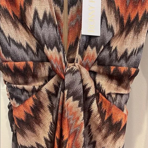 Ronny Kobo Collection Zigzag Long Sleeve Dress - Orange and Black - Picture 4 of 5